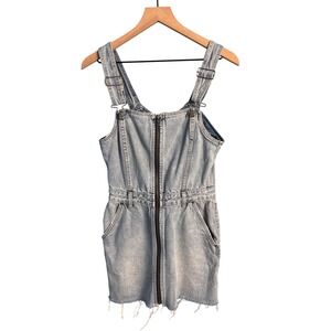 Ksubi Denim Pinafore Dress Western Zip Front Mini Raw Hem Streetwear Cowgirl M